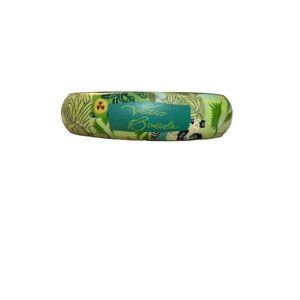 Viva Beads Bangle Bracelet Green Floral Clay Silver Tone 8"